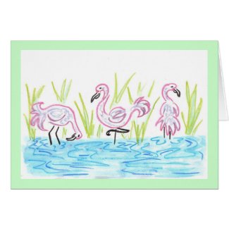 Three Flamingos card
