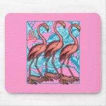 Three Flamingos with Flowers Mouse Mats