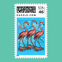 Three Flamingos with Flowers stamps