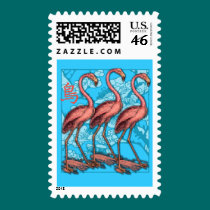 Three Flamingos with Flowers postage