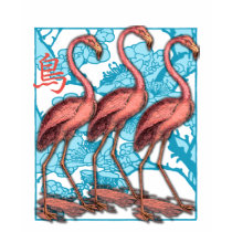 Three Flamingos with Flowers t-shirts