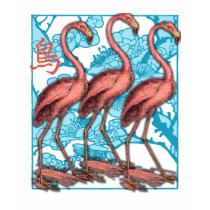Three Flamingos with Flowers t-shirts