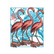 Three Flamingos with Flowers t-shirts
