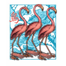 Three Flamingos with Flowers t-shirts