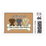 Three Flat-Coated Retrievers postage