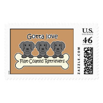 Three Flat-Coated Retrievers Stamps