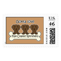 Three Flat-Coated Retrievers Postage Stamp