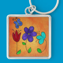 Three Flowers and a butterfly keychains