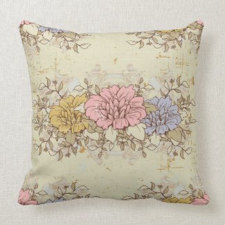 Three Flowers, Vintage Country Floral Throw Pillows