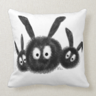 Three Fluffy Dust Bunnies, Digitally Drawn Cartoon Pillows