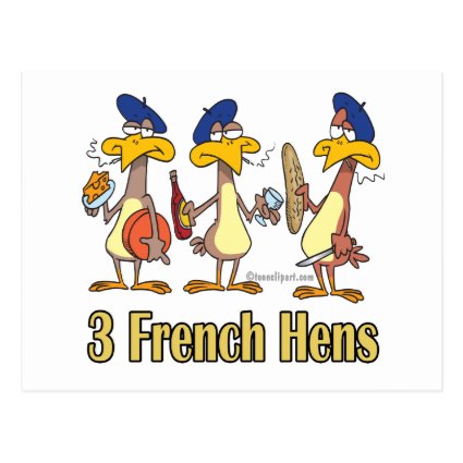 three french hens 3rd third day of christmas postcard