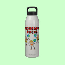 Three Geography Rocks water bottles