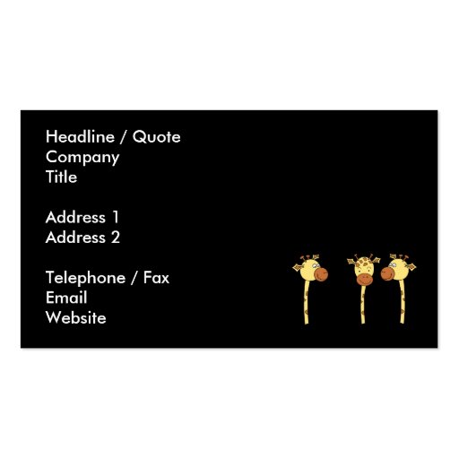 Three Giraffes Cartoon. Business Card Template (back side)