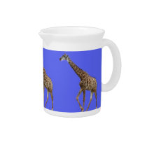 Three giraffes in blue background pitchers