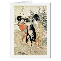 Three girls paddling in a river, from the 'Fashion Greeting Cards