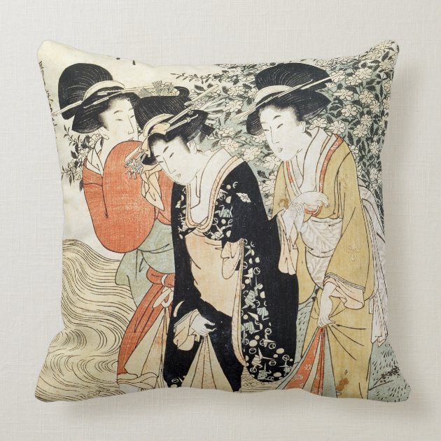 Three girls paddling in a river, from the 'Fashion Pillows