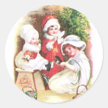 Three Girls Try on New Clothes Vintage Christmas Round Sticker