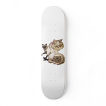 Three Gray and Golden Brown Pet Cats Sketched. Skateboard Deck