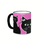 Three Green-Eyed Black Cats Retro Drawing mugs