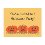 Three happy pumpkins Halloween party invitations postcards