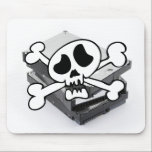 Three hard disks stacked with skull mousepads