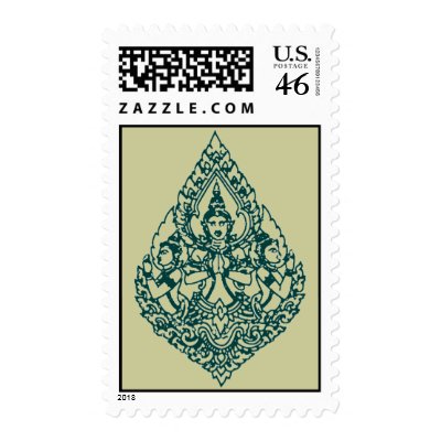 THREE HEAD BUDDHA PRAYING LAO, THAI & CAMBODIA STAMP by saythany