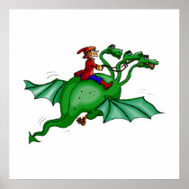 Three-Headed Dragon with Rider Posters