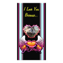 Three Hearts Angel Wings Heart Breaker sign. Customized Photo Card