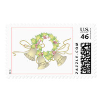 Three Holiday Bells with Holly Berries and Ribbons Stamps
