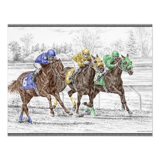 Three Horses Racing - Neck and Neck to Finish Personalized Invitations