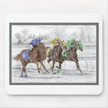 Three Horses Racing - Neck and Neck to Finish Mousepad
