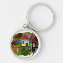Three House Collage with Flowers Keychains