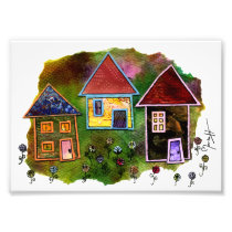 Three House Collage with Flowers Photo Print