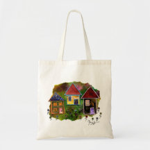 Three House Collage with Flowers Tote Bag