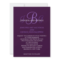 Three Initials Wedding Invitation Purple Mauve