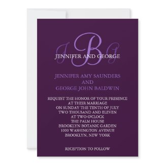 Three Initials Wedding Invitation Purple Mauve invitation