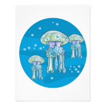 three jellyfish underwater circle design invitation