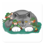 Three Leprechauns and a Kitten are Friends Square Sticker