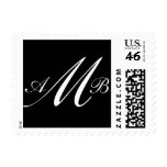 Three Letter Monogram M White on Black Postage