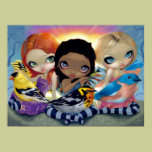 Three Little Birds ART PRINT bird fairy big eyes posters by strangeling Three Little Birds ART PRINT bird fairy big eyes posters