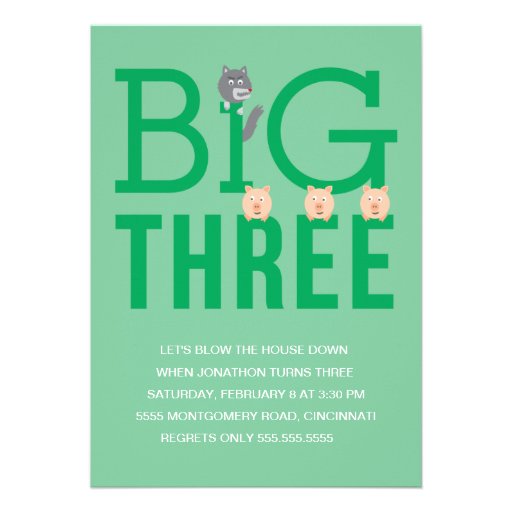 Three Little Pigs Third Birthday Invitation