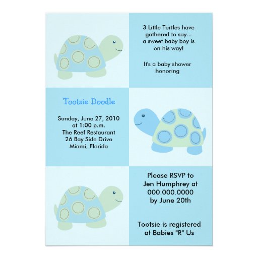 Three Little Turtles Mod Turtle 5x7 Baby Shower Invite