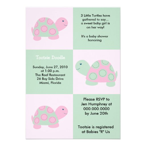 Three Little Turtles Mod Turtle 5x7 Baby Shower Personalized Announcements