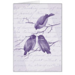 Three Little Winter Birds Vintage Purple Thank You Card