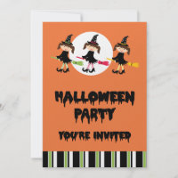 Three Little Witches Halloween Party Personalized Invitations