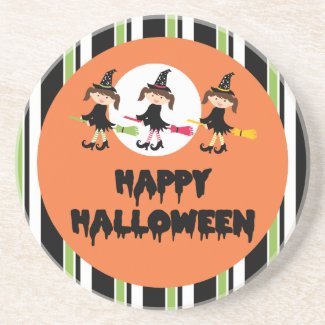 Three Little Witches Happy Halloween Beverage Coaster