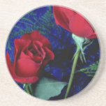 Three Long-Stemmed Red Roses And Ferns flowers Beverage Coasters