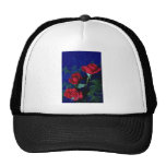 Three Long-Stemmed Red Roses And Ferns flowers Mesh Hats