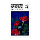 Three Long-Stemmed Red Roses And Ferns flowers Postage