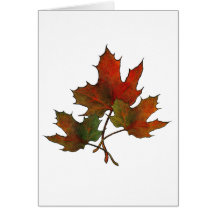 Three Maple Leaves in Autumn: Realism Art Greeting Card